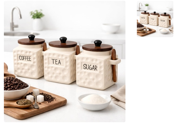 Juego de Botes de Cerámica Herméticos para Té, Café y Azúcar